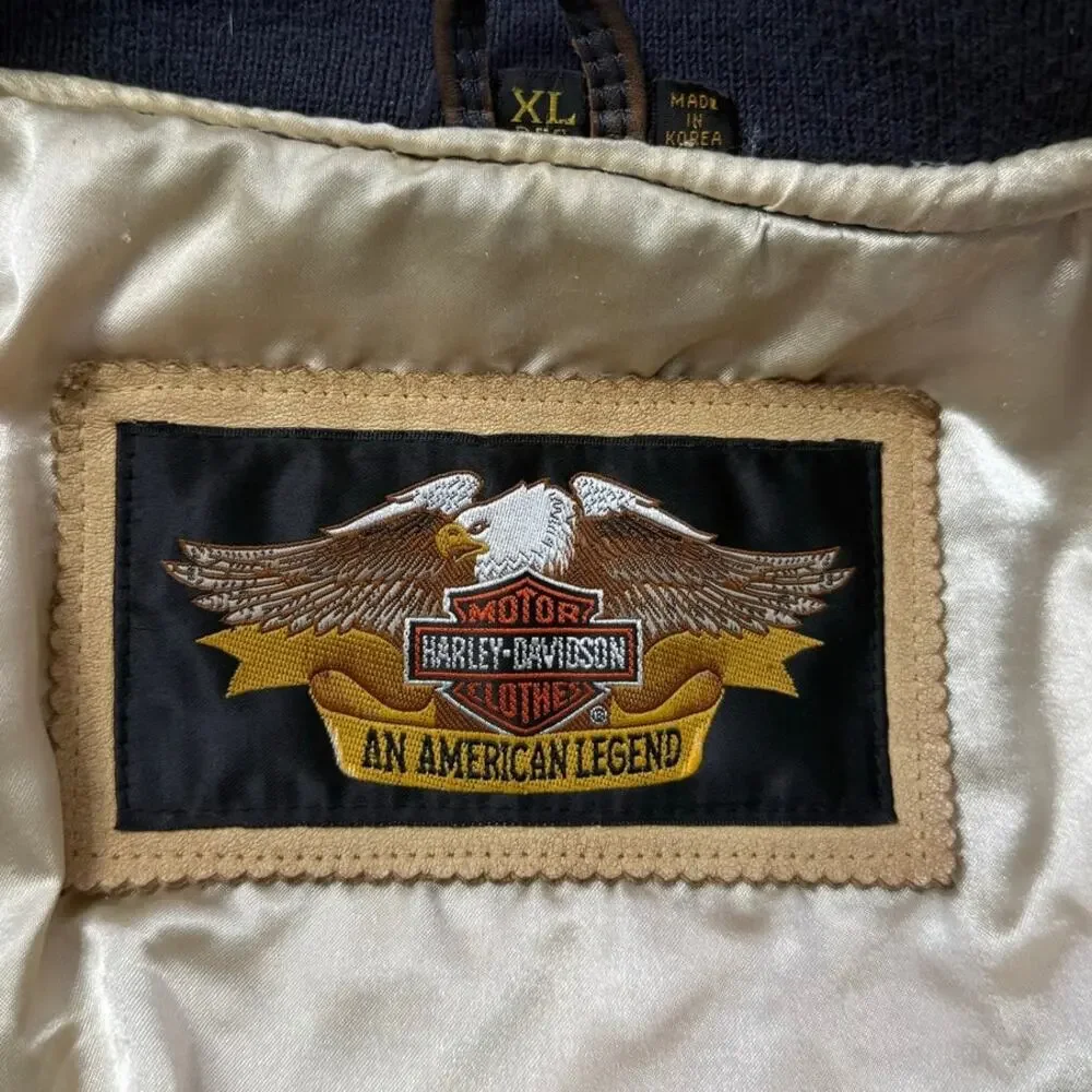 Harley Davidson Leather Jacket Mens XL Vintage Grand National Champion Big Logo - Picture 4 of 16